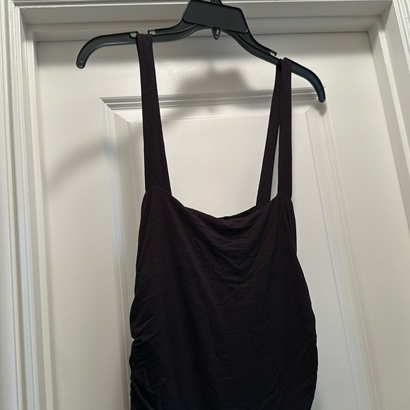 Good American Ruched square-neck stretch-rayon maxi dress Lg & Medium in black - Picture 3 of 16